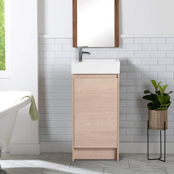 16" Freestanding Bathroom Vanity With Single Sink, Light Oak