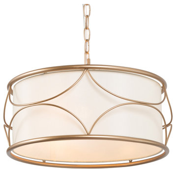 Modern Gold 3-light Chandelier Drum Ceiling Lights with Fabric Shade