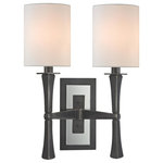 Hudson Valley Lighting - York, Two Light Wall Sconce, Old Bronze Finish, White Faux Silk Shade - We add unique pizzazz to a sconce whose lines were inspired by the subdued and comfortable style of Danish Modern design. York's gently tapered lamp stem is an elegant contrast to the rectangular backplate, which we step with a layer of highly polished crystal.