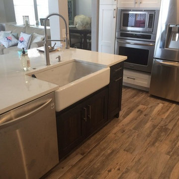 White Kitchen with Rustic Oak Island