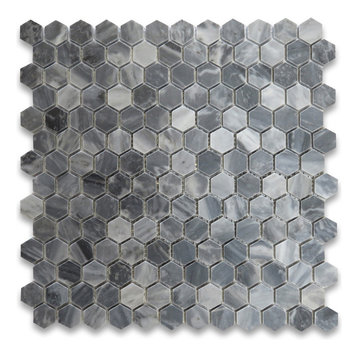 Bardiglio Gray Dark Grey Marble 1 inch Hexagon Mosaic Tile Polished, 1 sheet