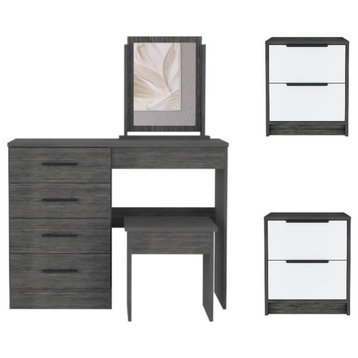 Home Square 3-Piece Set with Makeup Dressing Table and 2 Night Stands