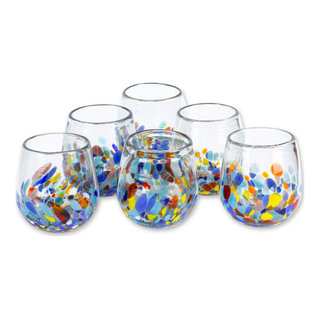 Hand Crafted Blown Glass Tumblers (set of 6) - Sky Rainbow Raindrops