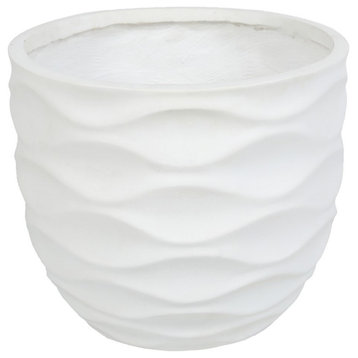 Afuera Living 11.6" Round Planter with Waves Design in White