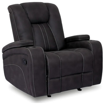 Furniture of America Axle Faux Leather Upholstered Recliner in Dark Gray