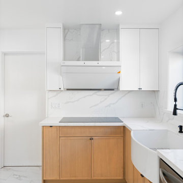 Modern Oak and White Kitchen Remodel with Waterfall Island | The Cabination