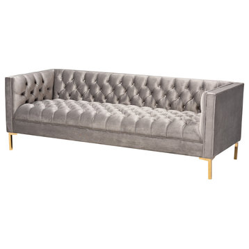 Davy Glam and Luxe Gray Velvet Gold Finished Sofa