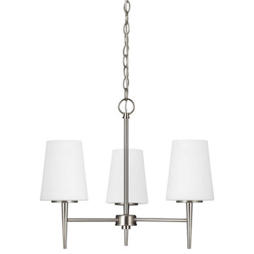 Contemporary Three Light Chandelier-Brushed Nickel Finish-Incandescent Lamping