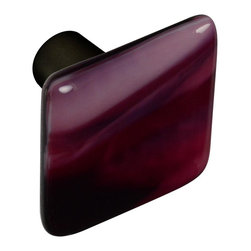 CKP - Art Glass Knob, Cranberry Swirl, Oil-Rubbed Bronze Base - Cabinet And Drawer Knobs