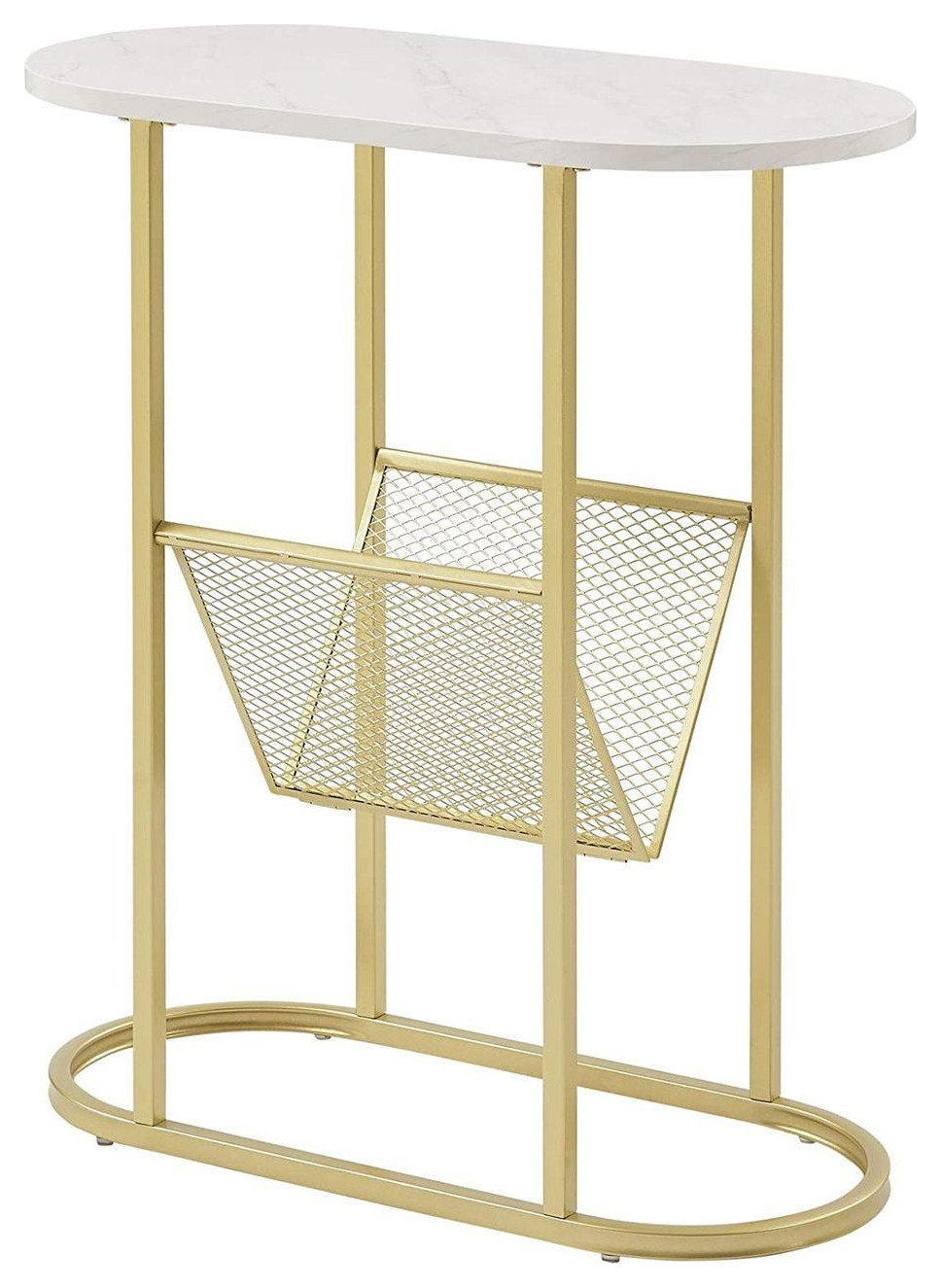 Walker Edison Margo 11" Side Table With Rack, White Faux Marble/Gold ...