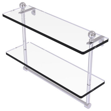 Mambo 16" Two Tiered Glass Shelf with Towel Bar, Polished Chrome
