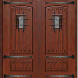 Prehung Speakeasy Home Double Door 80 Fiberglass2 Panel V-Grooved Solid - Front Doors