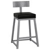 Tyson Barstool, Cantina Black Faux Leather and Silver Bisque Finish, 26"