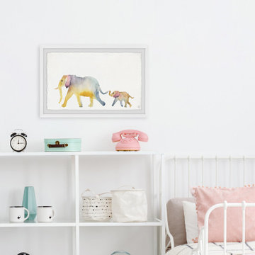 "Mom and Baby Elephant" Framed Painting Print