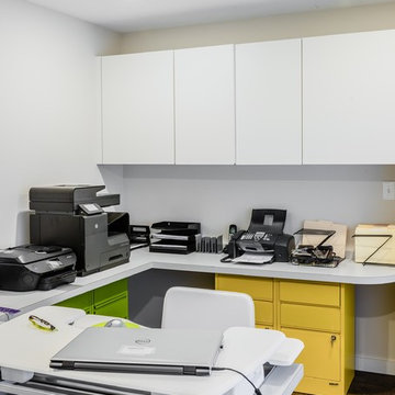 A color-blocked office space in Newton, MA