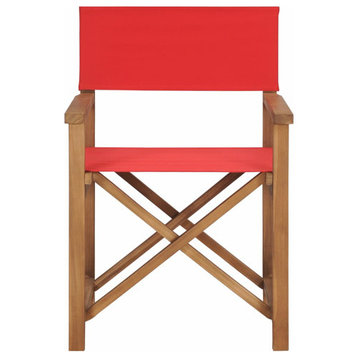 vidaXL Director's Chair Foldable Camping Chair for Outdoor Solid Wood Teak Red