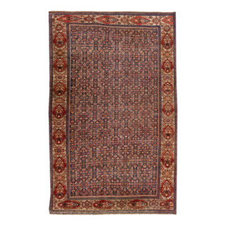 Allover Handmade Antique Bidjar Wool Rug With Blue/Rust Color Field ...