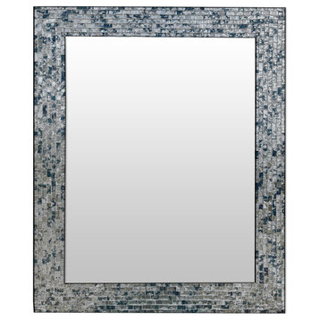 Multi-Colored Cobalt Blue and Silver, 30"x24" Rectangular Decorative Wall Mirror