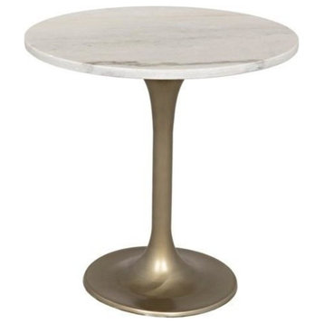 Draco 20" Table, White Stone, Metal With Brass Finish