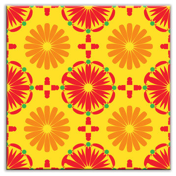 4.25"x4.25" Folksy Love Satin Decorative Tile, Kaleidoscope Yellow-Orange-Red
