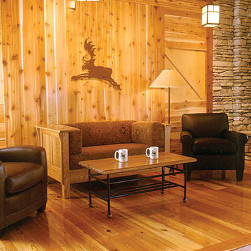 Antique Pine Flooring and Paneling in a Cozy Rustic Coffee Shop