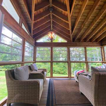 Cozy Sunroom Decor + Composite Deck + Glass Railings + Decor | Nova Scotia