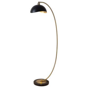 Luna Bella Chairside Arc Floor Lamp - Brass/Matte Black/Gold Leaf, Black