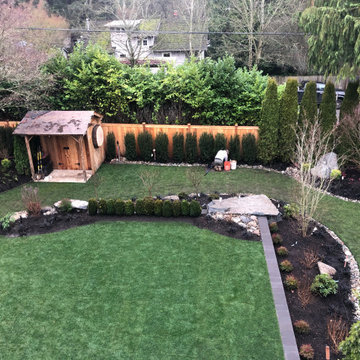 Bocce Ball Court, Pond, Granite Rocks and Dimensonal Flagstone