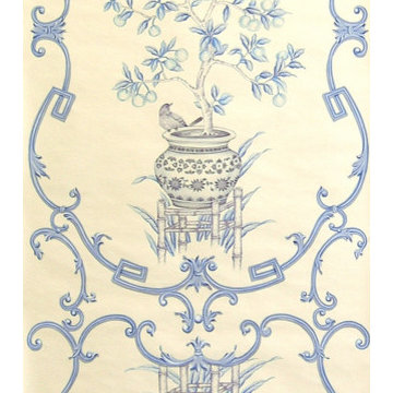 Chinoiserie wallpaper Custom design -BJ- Hand-painted on dyed silk