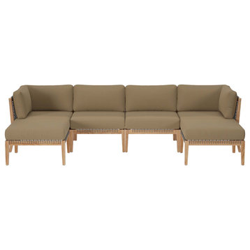 Clearwater Outdoor Patio Teak Wood 6-Piece Sectional Sofa, Gray Light Brown