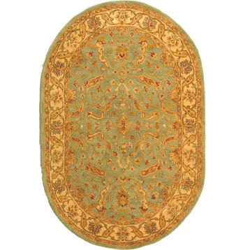 Safavieh Antiquity Collection AT311 Rug, Teal/Beige, 4'6"x6'6" Oval