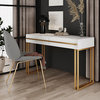 47" Office Desk, Drawers Marble Veneer Top Gold Hardware, White, Large