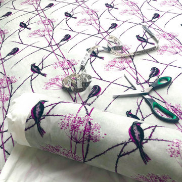 Little Finches luxury velvet fabric in English Plum