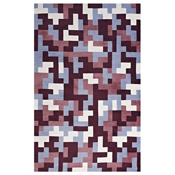 Andela Interlocking Block Mosaic 5"x8" Area Rug, Multicolored Red/Light Blue