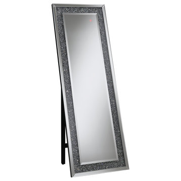 Benzara BM245921 Cheval Mirror With Rhinestone Inlay and LED, Silver