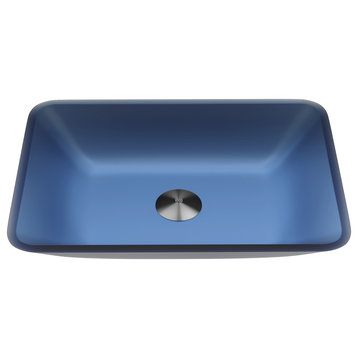 VIGO Royal Blue Sottile Rectangular Glass Bathroom Vessel Sink