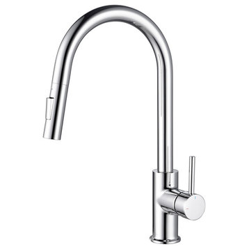 Brass Single Handle Pull Out Kitchen Faucet, Chrome