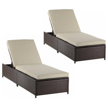 Home Square 2 Piece Wicker Patio Storage Chaise Lounge Set in Brown