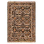 Bareens Designer Rugs - Art Nouveau William Morris Eve Wool Rug - 6'3'' x 8'0'' - Designed with mesmerizing intricacy and gorgeous color palette, this hand-knotted masterpiece demonstrates the beauty and electrifying thrill of Pak Persian art. These meticulously hand-knotted Pak-Persian rug is made with pure wool and features breathtaking traditional, transitional, and tribal designs in bold luxurious color pallets. Known for their intricate designs these rugs are a reproduction of Persian rugs, made in Pakistan with unique Mughal designs. Made by master weavers using the same Persian texture, design and dying technique, we wanted to produce the most significant manifestation of Persian art, life, and culture. This rug is most famous for its exceptional quality, incredible designs, patterns, and vibrant rich color. Pak-Persian rugs made with Persian weave with high knot counts, which enables the high intricacy and detail found in the patterns are also referred to as "State of art", each color adds a rich beautiful detail in the artwork of this rug. The design, color, and beautiful chromatic composition with a vibrant sheen with intricate designs, exude beauty, elegance, and quality make this rug a masterpiece of its own.