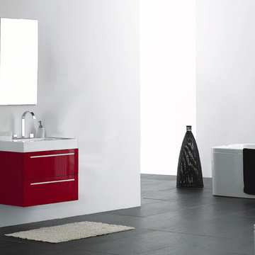 27" Wall Mounted Modern Bathroom Vanity in High Gloss Burgundy