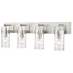 Z-Lite - Z-Lite 3035-4V-BN Fontaine 4 Light Vanity in Brushed Nickel - Equal parts stylish and functional, this three-light vanity fixture is alluring. The cylindrical glass shade is accented with a ripple texture in a romantic design. Steel construction in a rubbed brass finish allows it to pair with many types of decor ranging from farmhouse to modern.