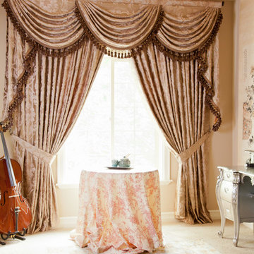 "Baroque Floral" Elegant Designer Valance curtains with swags and tails by celuc
