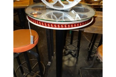 Illuminating Movie Reel Bar Table with Glass Top and Remote