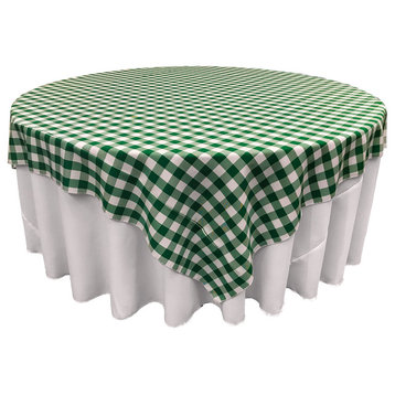 LA Linen Square Gingham Checkered Tablecloth, White and Hunter Green, 72"x72"