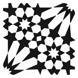 Moroccan Mosaic and Tile House - Agdal Handmade Cement Tile, Black/White, Sample - Wall And Floor Tile