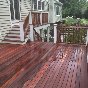 Weston mahogany two level deck with mahogany railings