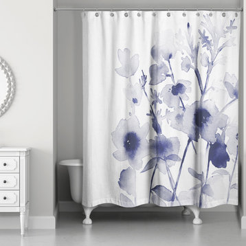 Navy Watercolor Floral Bunch 71x74 Shower Curtain