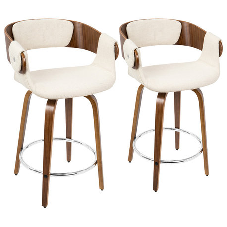 LumiSource Elisa Counter Stool, Walnut and Cream, Set of 2