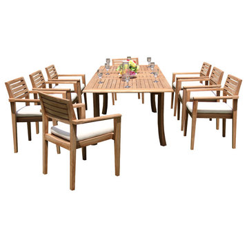 9-Piece Teak Dining Set, 94" Extension Rect Table, 8 Montana Stacking Chairs