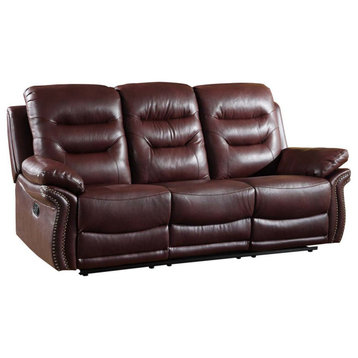 44" Comfortable Burgundy Leather Sofa